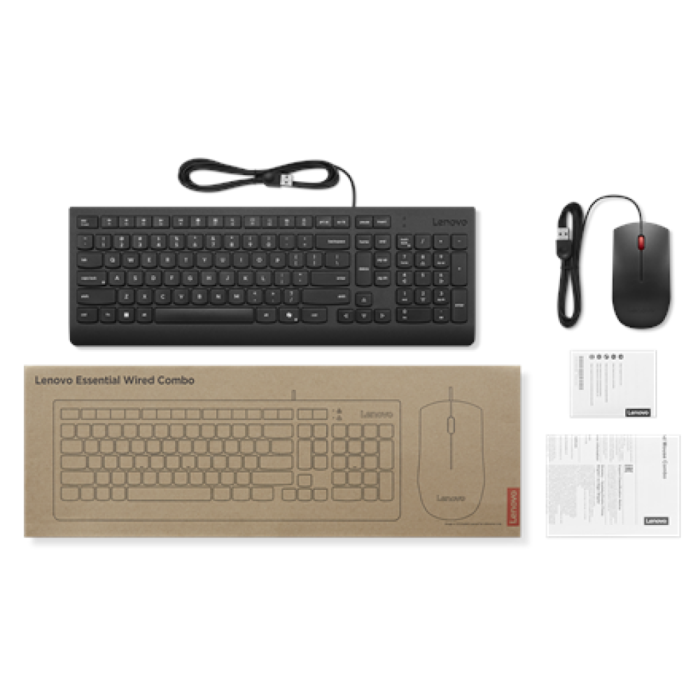 Lenovo Essential Wired Combo Keyboard and Mouse , Keyboard and Mouse Set , Wired , Mouse included , Nordic , Black