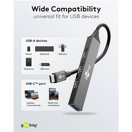 Goobay Slim 4-Port USB Hub, USB-C to USB-A, 5 Gbit/s , 74457