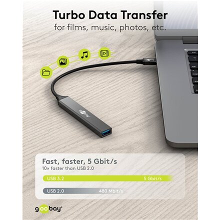 Goobay Slim 4-Port USB Hub, USB-C to USB-A, 5 Gbit/s , 74457