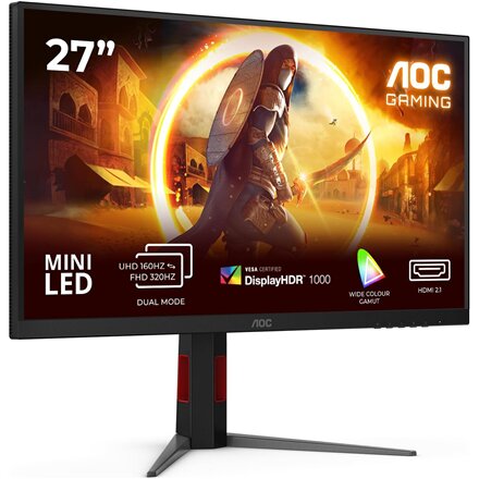 AOC , U27G4XM , 27 , Fast IPS , UHD , 16:9 , 160 Hz , 1 ms , 3840 x 2160 pixels , 1200 cd/m² , HDMI ports quantity 1 , Black
