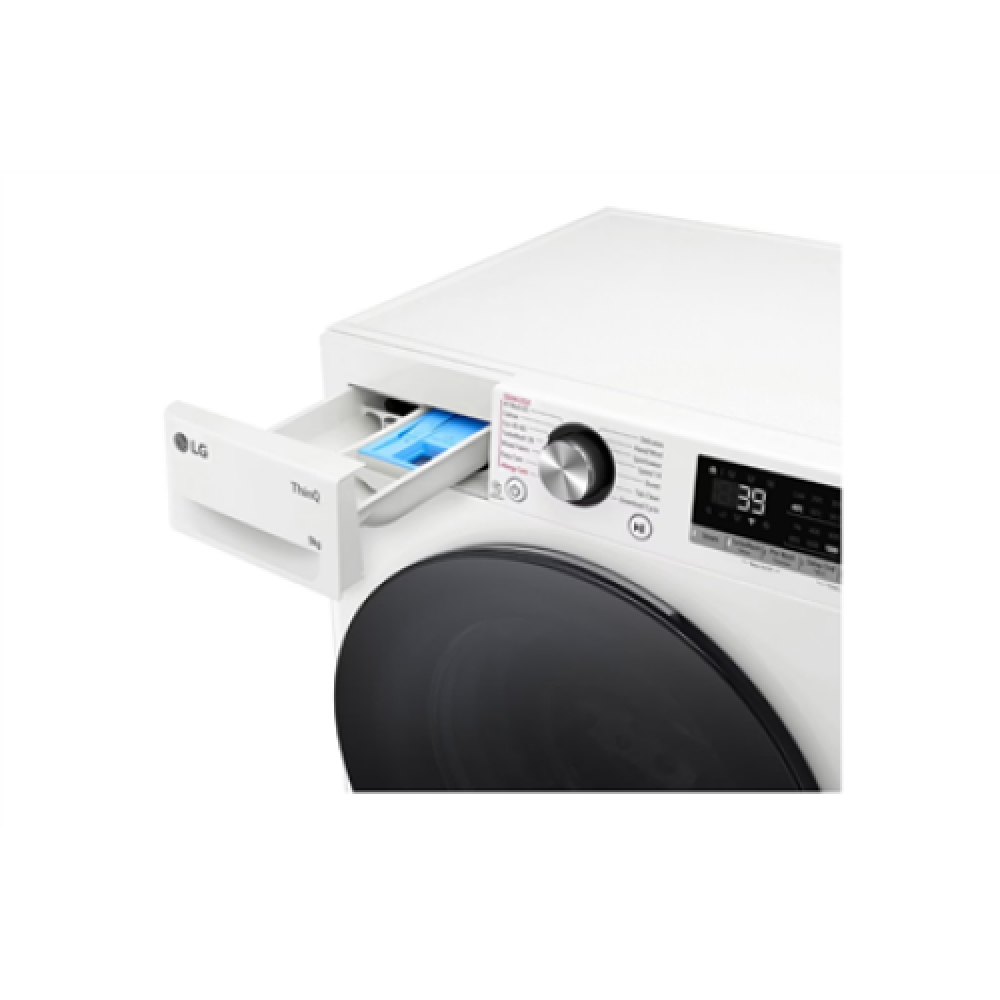 LG , Washing machine , F2WR709S2W , Energy efficiency class A-10% , Front loading , Washing capacity 9 kg , 1200 RPM , Depth 47.5 cm , Width 60 cm , LED , Steam function , Direct drive , Wi-Fi , White