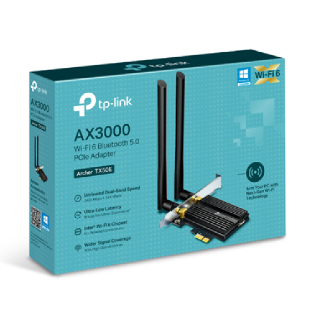 Dual Band , TP-LINK , Archer Wi-Fi 6 Bluetooth 5.0 PCIe Adapter , TX50E , 2.4GHz/5GHz , Antenna type 2xExternal