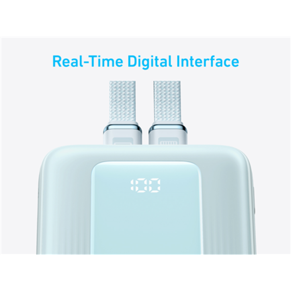 Anker Power Bank with Built-In USB-C and + Lighting Cable , A1680031 , 10000 mAh , 30W Output , Blue