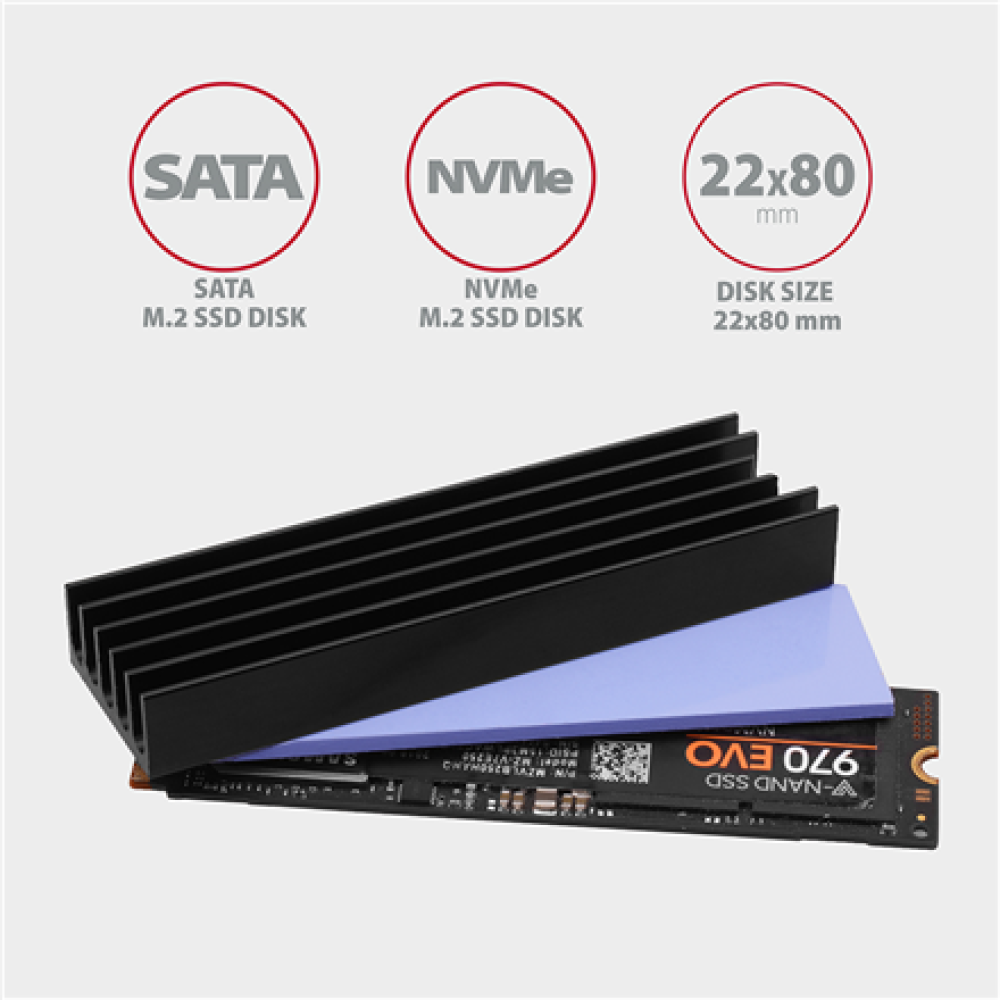 AXAGON Passive aluminum heatsink for all M.2 SSDs, size 2280, high 10 mm , CLR-M2L10