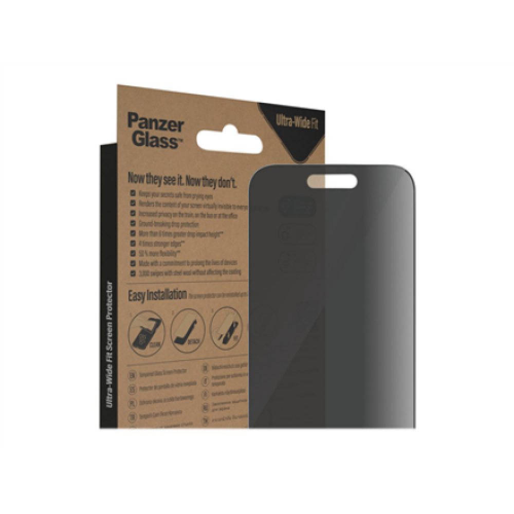PanzerGlass , Screen protector , Apple , iPhone 14 Pro , Glass , Black , Ultra-Wide Fit , Privacy