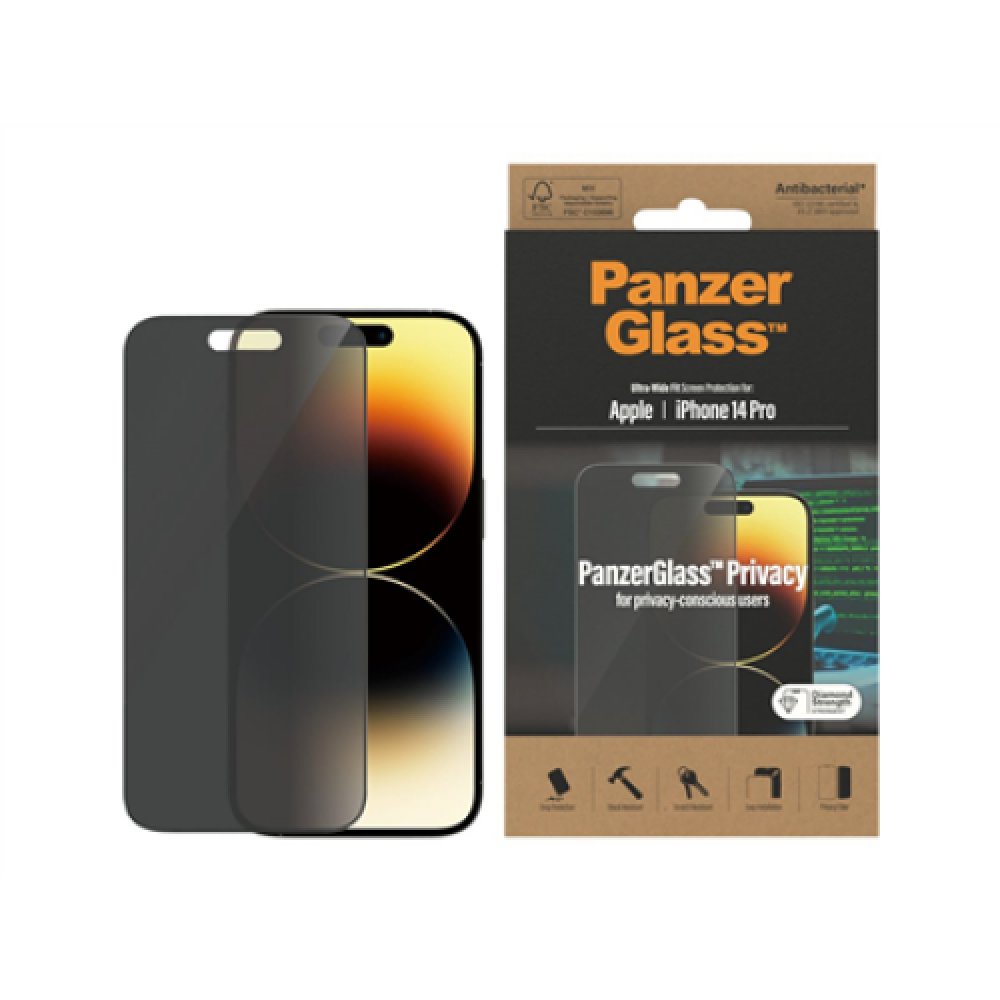PanzerGlass , Screen protector , Apple , iPhone 14 Pro , Glass , Black , Ultra-Wide Fit , Privacy