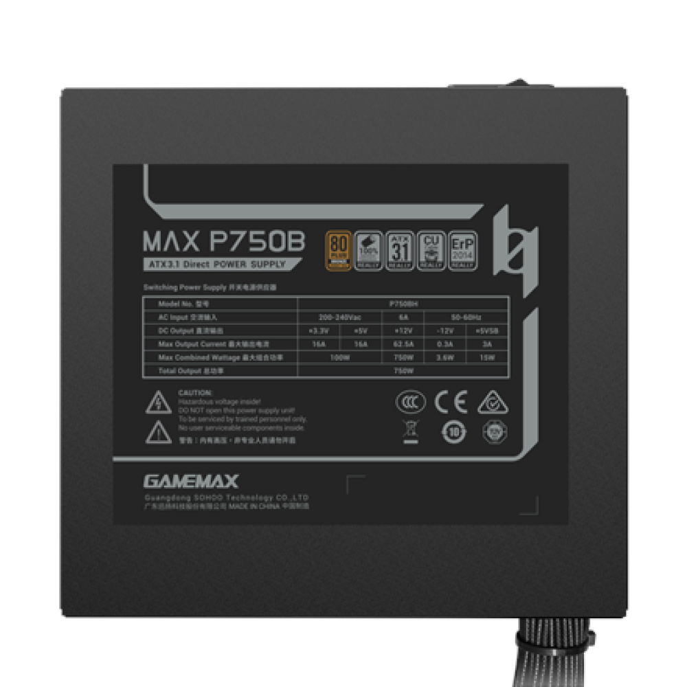 Gamemax PSU , MAX P750B , 750 W , Bronze , Non-Modular