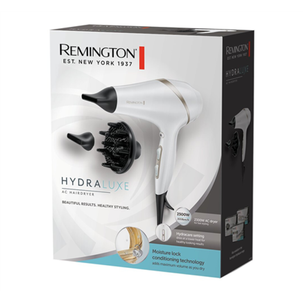 Remington , Hair dryer , AC8901 HYDRAlux , 2300 W , Number of temperature settings 3 , Ionic function , Diffuser nozzle , White