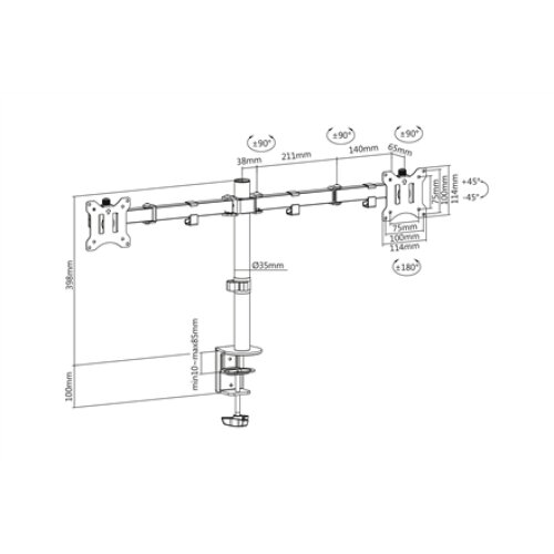 Digitus , Desk Mount , Swivel, Height adjustment , 15-32 , Maximum weight (capacity) 8 kg , Black