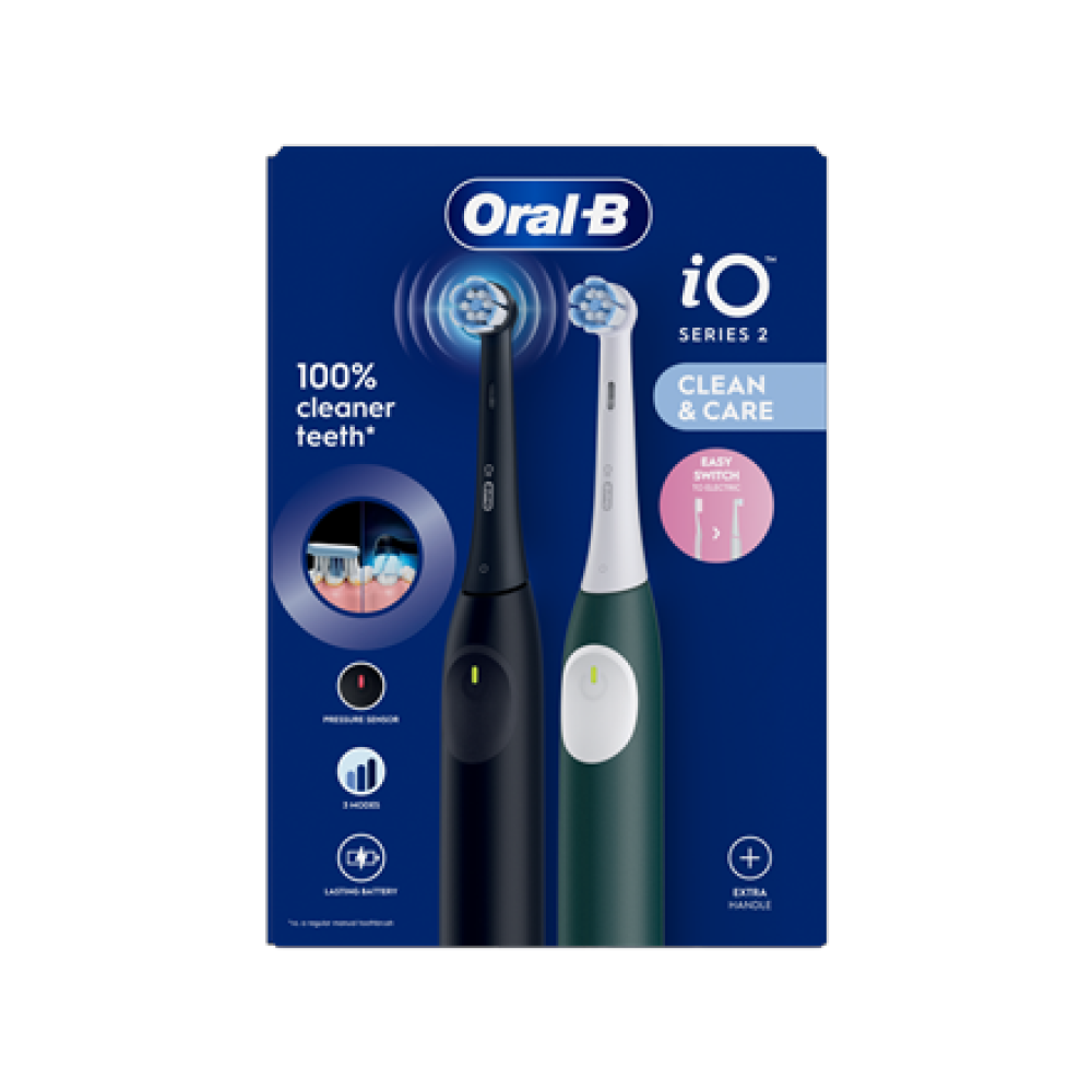 Oral-B Electric Toothbrush, Duo pack , iO2 Series , Rechargeable , For adults , Number of brush heads included 2 , Number of teeth brushing modes 3 , Night Black and Green Forest