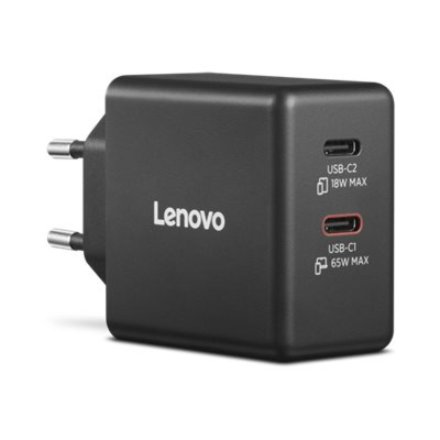 Lenovo Dual USB-C 65W GaN Charger , Charger , USB-C , 65 W