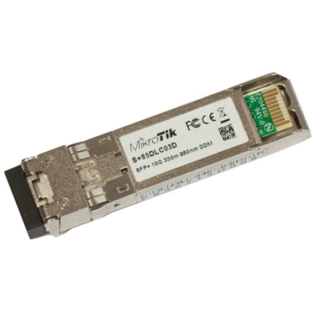 MikroTik , S+85DLC03D , SFP+ , Multi-Mode Fiber , Dual LC , 10/100/1000/10000 Mbit/s , Wavelength 850 nm , Maximum transfer distance 300 m , -40 to +70C