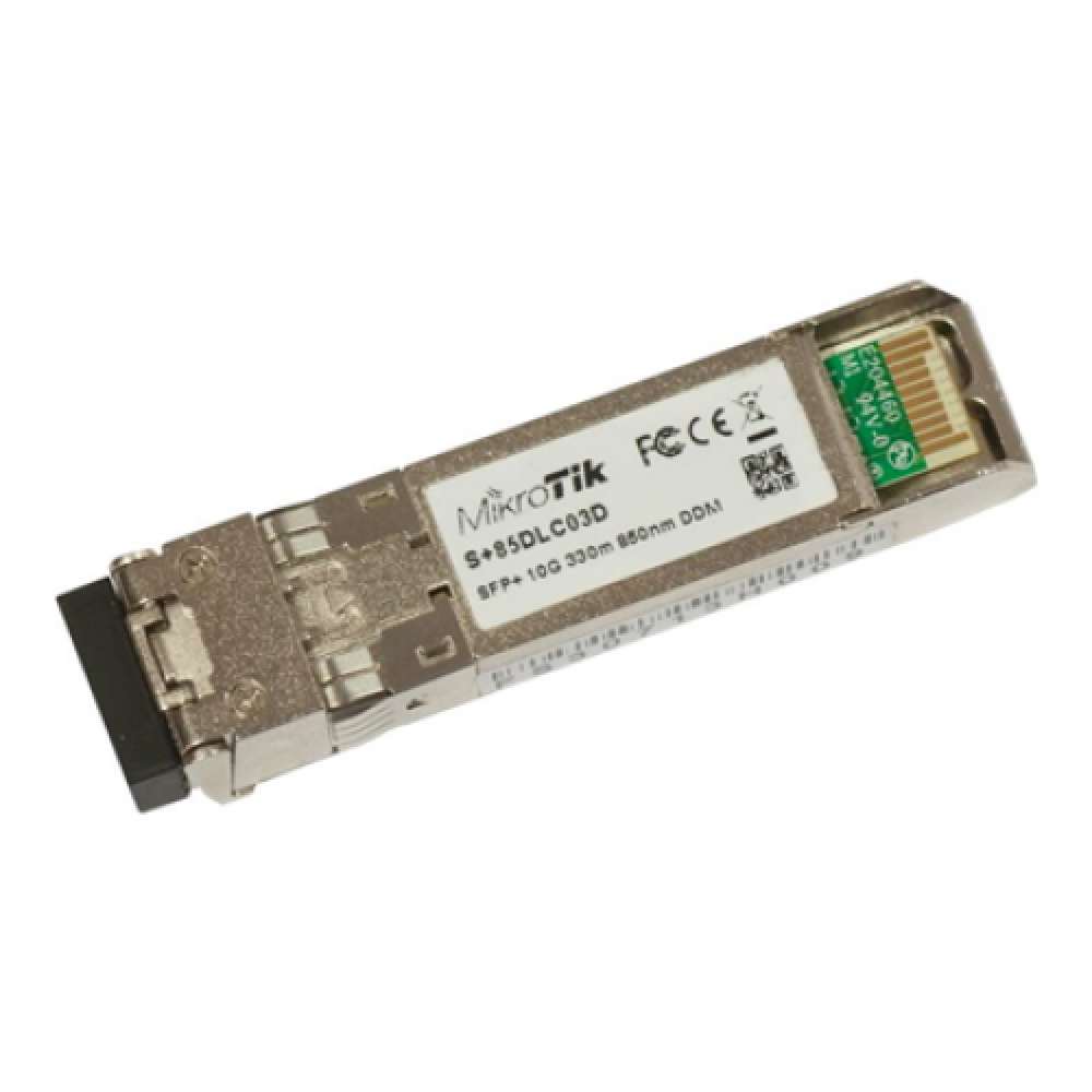 MikroTik , S+85DLC03D , SFP+ , Multi-Mode Fiber , Dual LC , 10/100/1000/10000 Mbit/s , Wavelength 850 nm , Maximum transfer distance 300 m , -40 to +70C