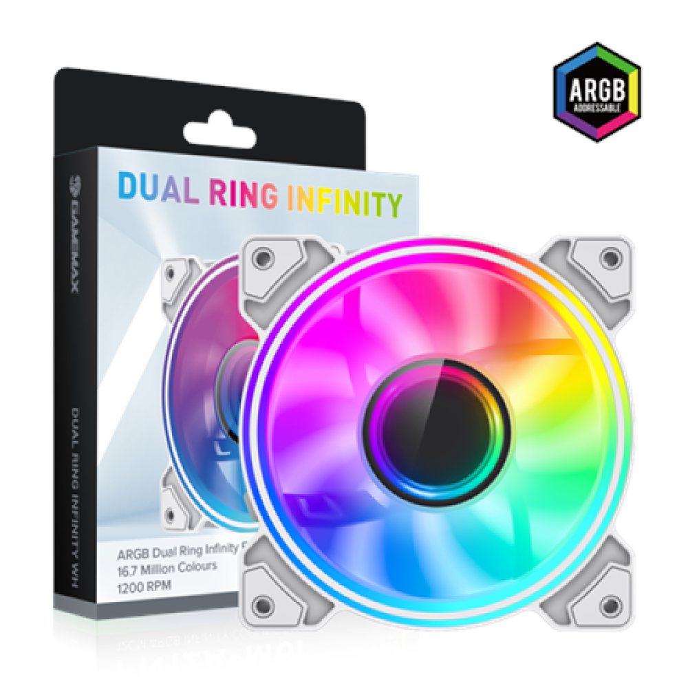 Gamemax Case Fan , DUAL RING INFINITY WH , White