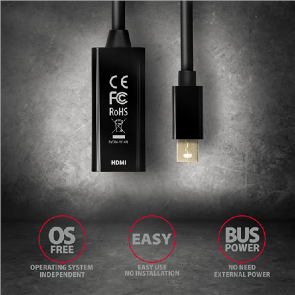 AXAGON Mini DP to HDMI adapter, 4K/30Hz , RVDM-HI14N