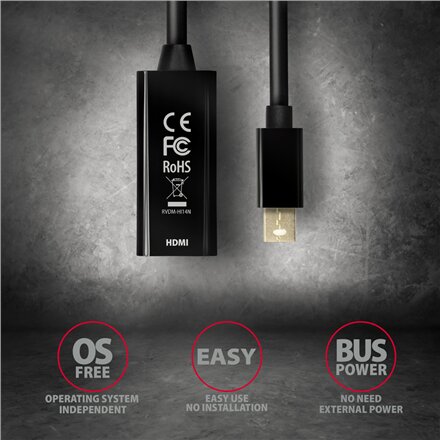 AXAGON Mini DP to HDMI adapter, 4K/30Hz , RVDM-HI14N