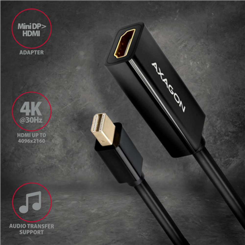 AXAGON Mini DP to HDMI adapter, 4K/30Hz , RVDM-HI14N