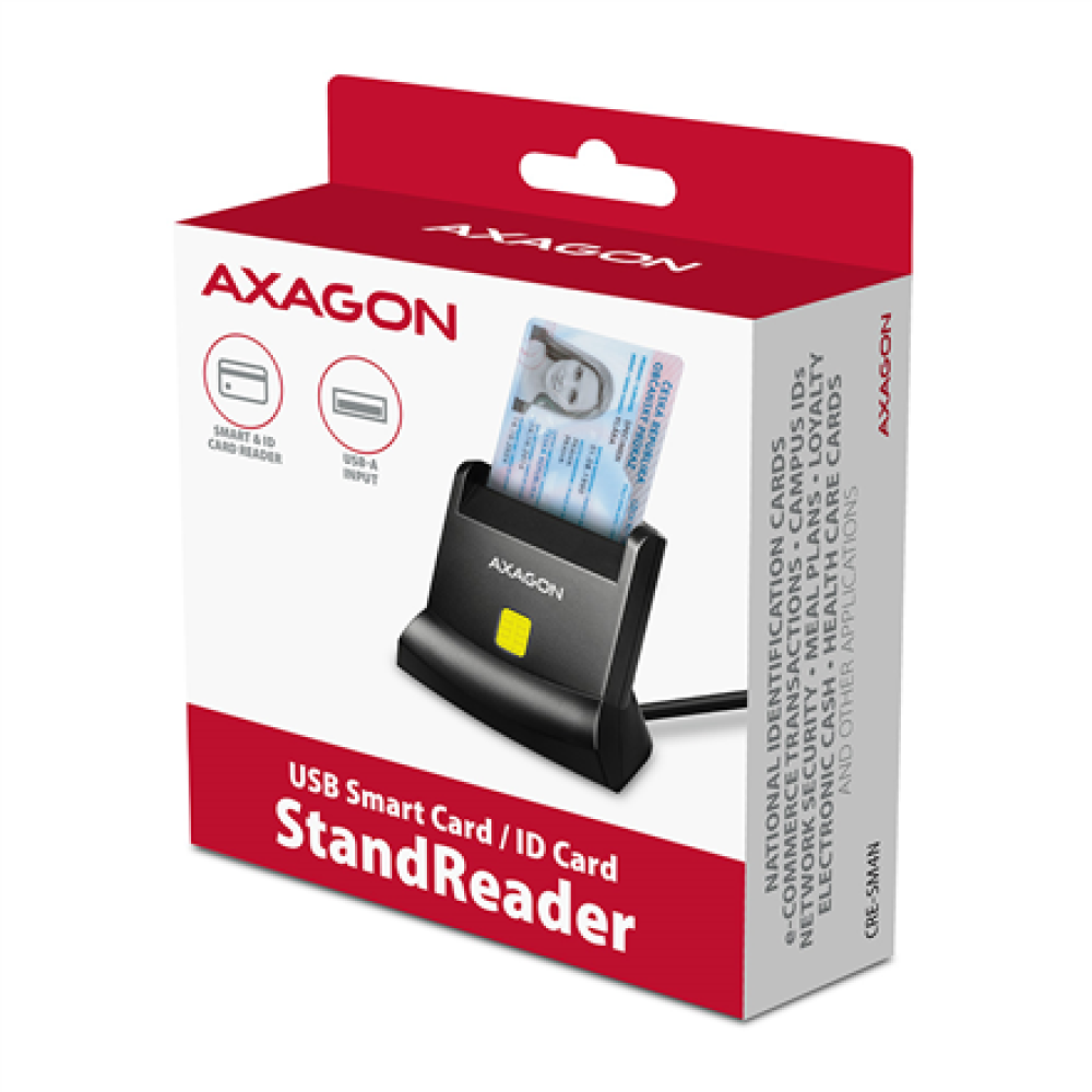 AXAGON Universal desktop USB contact Smart card/ID card reader with long, USB-A cable , CRE-SM4N