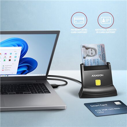 AXAGON Universal desktop USB contact Smart card/ID card reader with long, USB-A cable , CRE-SM4N