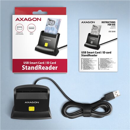 AXAGON Universal desktop USB contact Smart card/ID card reader with long, USB-A cable , CRE-SM4N