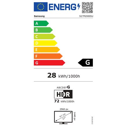 Samsung , LS27FG500SUXEN , 27 , OLED , QHD , 16:9 , 180 Hz , 0.03 ms , 2560 x 1440 pixels , 200 cd/m² , HDMI ports quantity 1 , Black