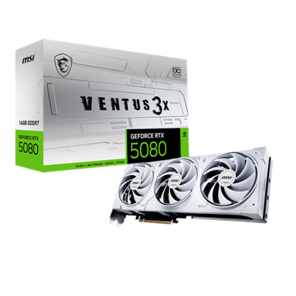 MSI GeForce RTX 5080 16G VENTUS 3X OC WHITE , NVIDIA , 16 GB , GeForce RTX 5080 , GDDR7 , HDMI ports quantity 1 , PCI Express Gen 5