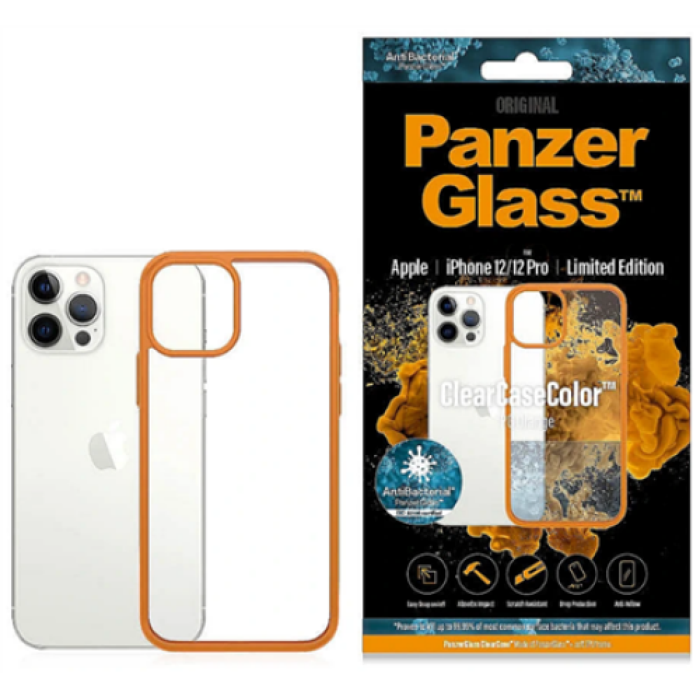 ClearCase , Cover , Apple , iPhone 12/12 Pro , Tempered glass, Polyethylene terephthalate, Thermoplastic polyurethane , Orange