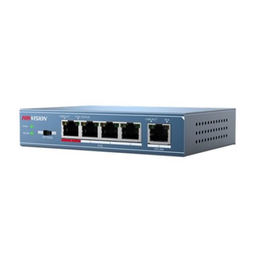 Hikvision , Switch , DS-3E0105P-E , Unmanaged , Desktop , 10/100 Mbps (RJ-45) ports quantity 4 , Gigabit Ethernet (copper) ports quantity 1 , Power over Ethernet (PoE) ports quantity 4 , Power supply type 51V DC, 1.25A
