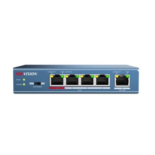 Hikvision , Switch , DS-3E0105P-E , Unmanaged , Desktop , 10/100 Mbps (RJ-45) ports quantity 4 , Gigabit Ethernet (copper) ports quantity 1 , Power over Ethernet (PoE) ports quantity 4 , Power supply type 51V DC, 1.25A
