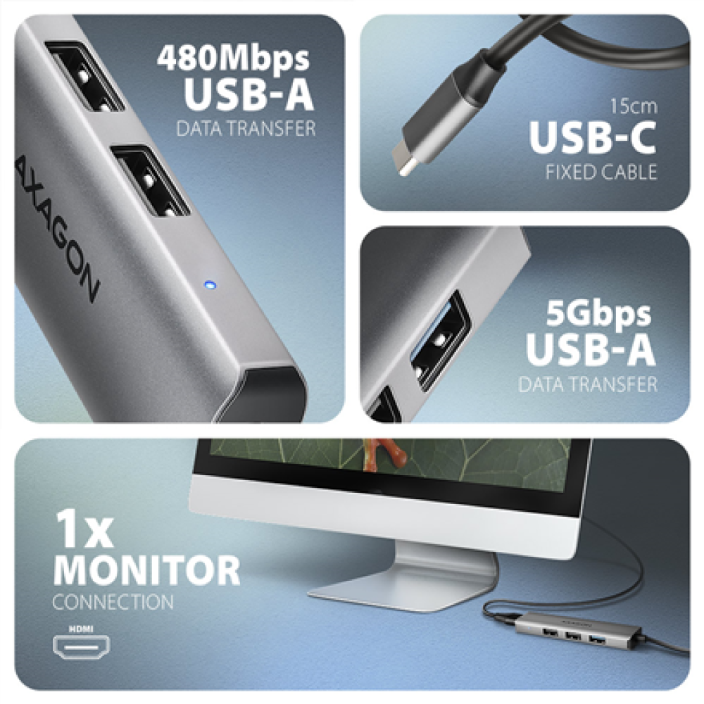 AXAGON USB-C 5Gbps STARTER 4in1 Hub , HMC-H3A