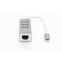 Digitus , USB Type-C 3-Port Hub + Fast Ethernet LAN Adapter , DA-70253