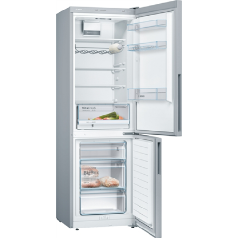 Bosch , Refrigerator , KGV36VIEAS , Energy efficiency class E , Free standing , Combi , Height 186 cm , No Frost system , Fridge net capacity 214 L , Freezer net capacity 94 L , 39 dB , Stainless Steel