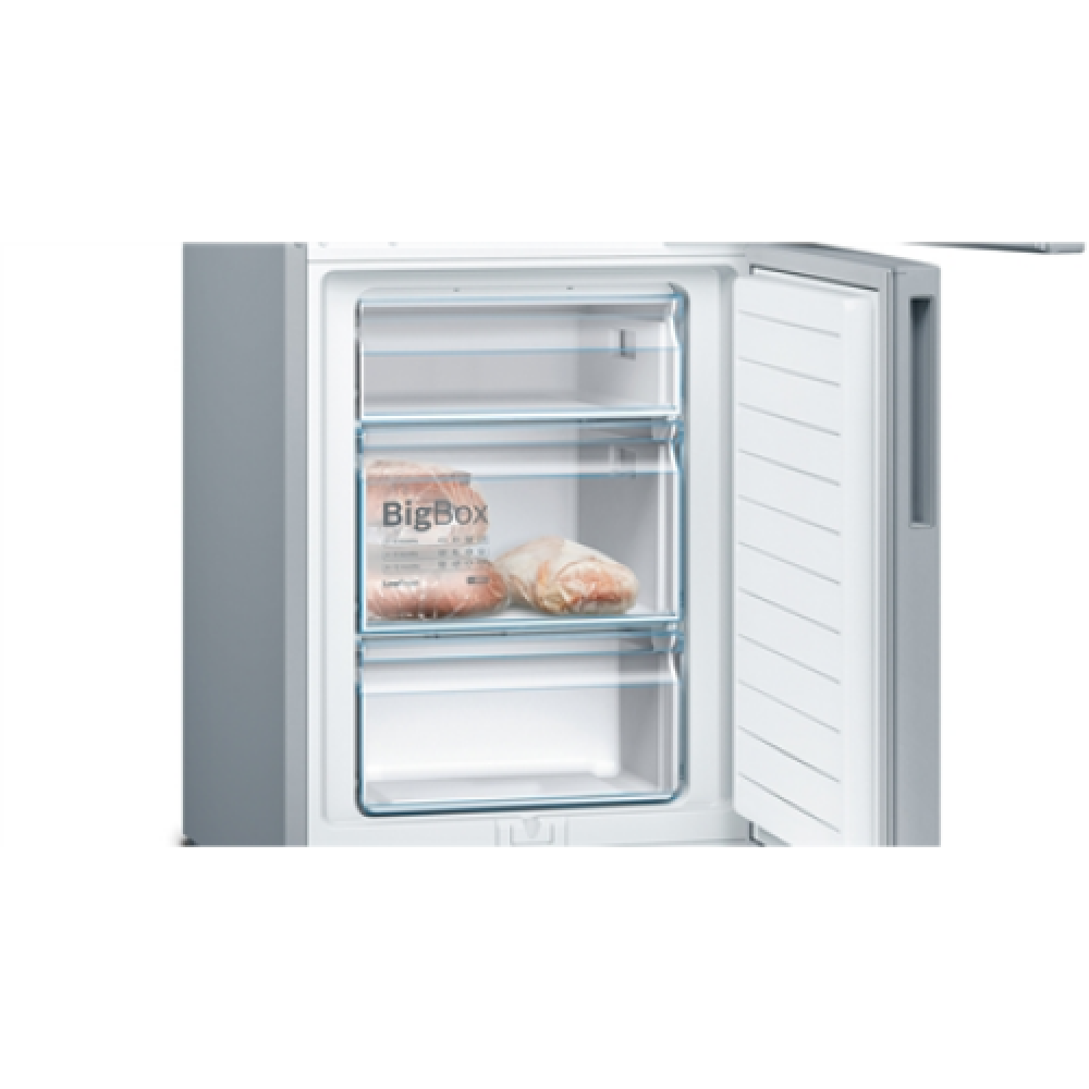 Bosch , Refrigerator , KGV36VIEAS , Energy efficiency class E , Free standing , Combi , Height 186 cm , No Frost system , Fridge net capacity 214 L , Freezer net capacity 94 L , 39 dB , Stainless Steel