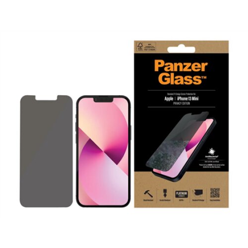 PanzerGlass , Apple , iPhone 13 Mini , Tempered glass , Black , Crystal clear; Resistant to scratches and bacteria; Shock absorbing; Easy to install , Privacy Screen Protector