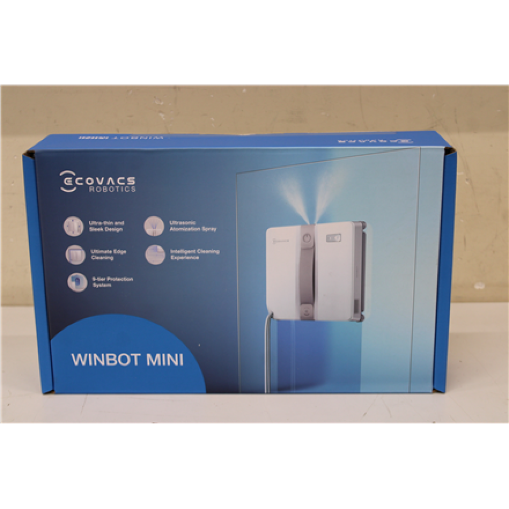 SALE OUT. Ecovacs Window cleaning robot WINBOT MINI, Auto-Spray, Steady climbing system, WIN-SLAM 3.0, Grey , Ecovacs Windows Cleaner Robot , WINBOT MINI GREY , Corded , Grey , DAMAGED PACKAGING, USED, DIRTY, MISSING LIQUID BOTTLE