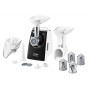 Bosch , Meat mincer , MFW3850B , White , 1800 W , Number of speeds 2 , Throughput (kg/min) 2 , Shredder with 4 drums for: slicing, potato grating, coarse grating and fine grating; Citrus press; Discs: 2,7 / 4 / 8; Sausage horn; Kebbe