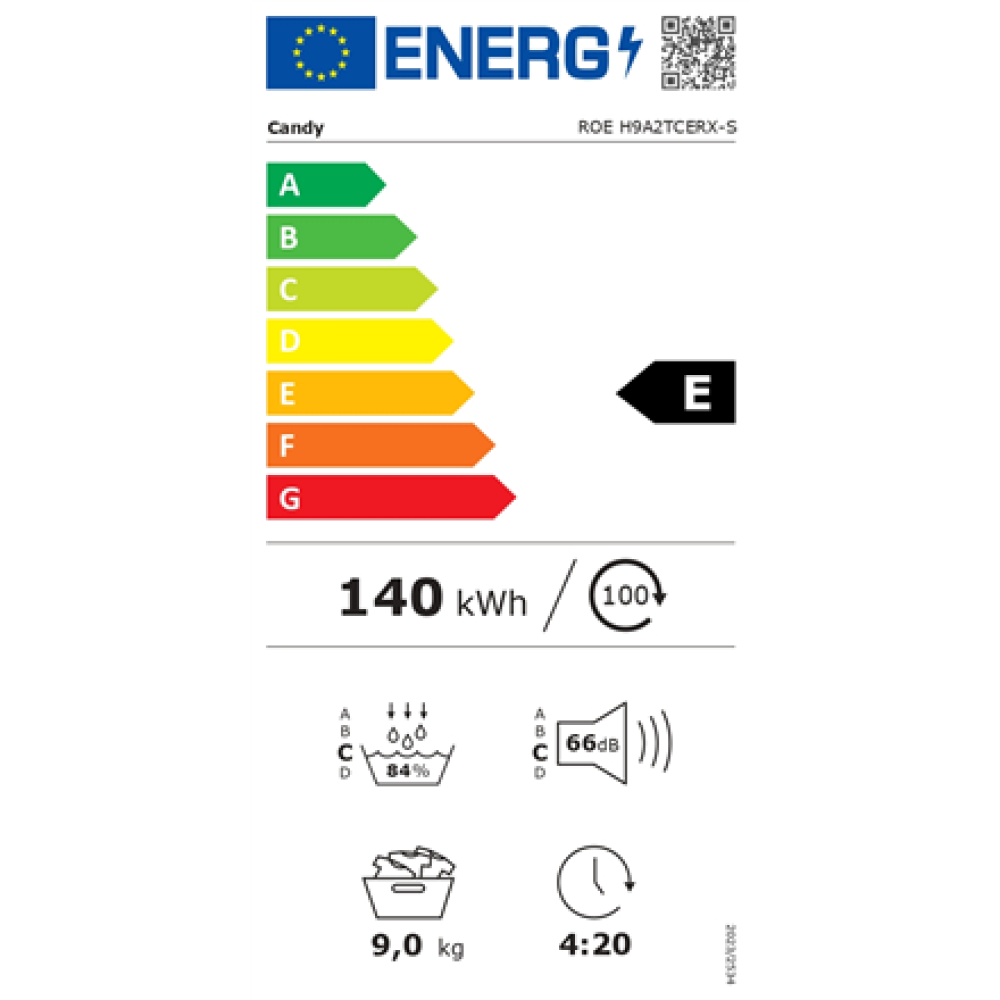 Candy Dryer Machine , ROE H9A2TCERX-S , Energy efficiency class E , Front loading , 9 kg , Heat pump , 5 digit , Depth 61.1 cm , Anthracite