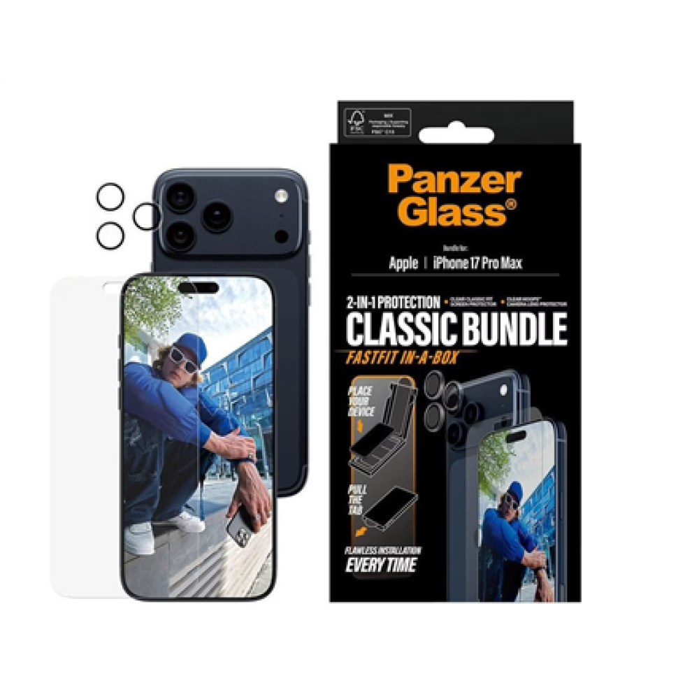 PanzerGlass 2-in-1 Classic Bundle , Screen Protector/Lens protector , Apple , iPhone 17 Pro Max , Transparent