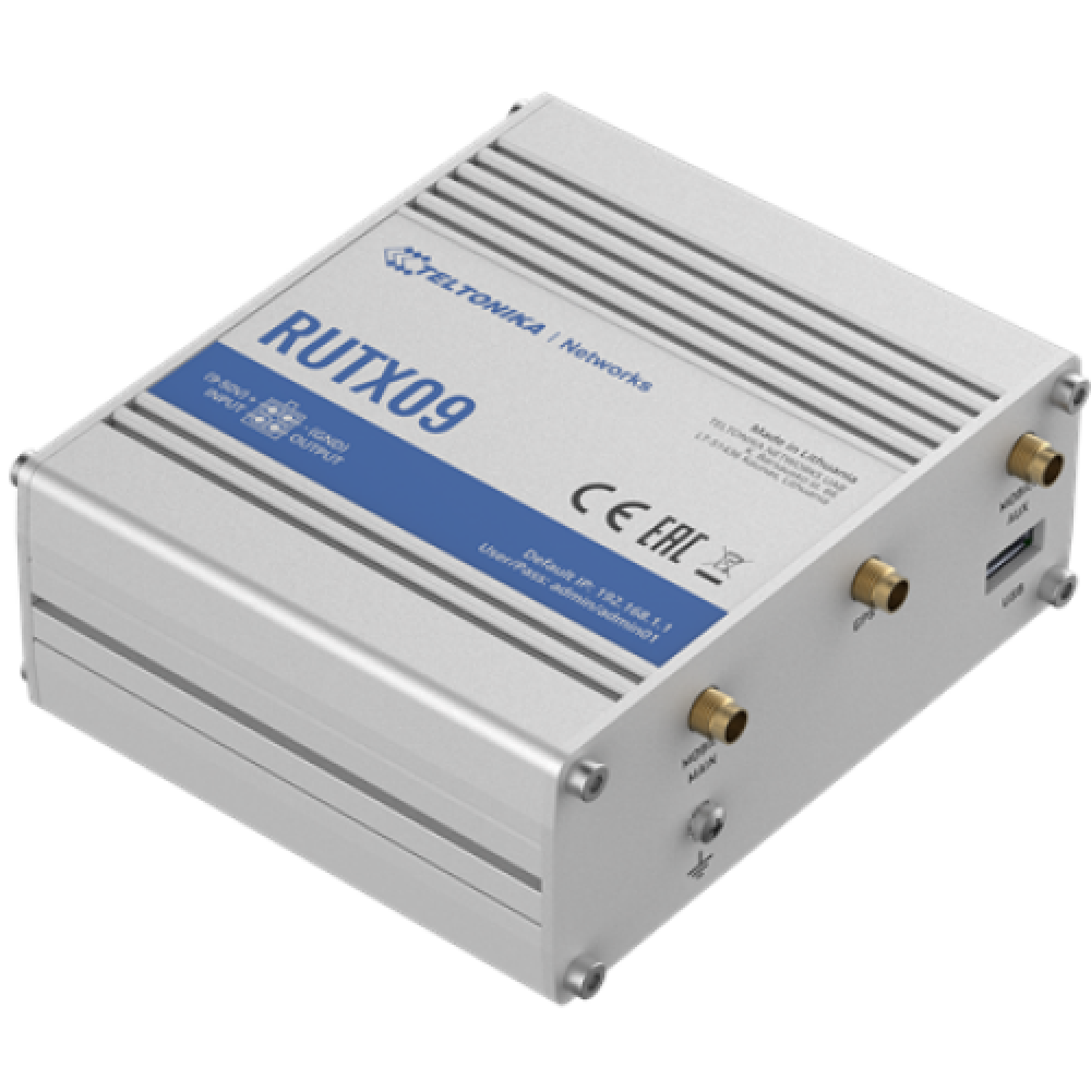 Rugged Industrial LTE-A Cat6 Router , RUTX09 , No Wi-Fi , 10/100/1000 Mbit/s , Ethernet LAN (RJ-45) ports 4 , Mesh Support No , MU-MiMO No , 2G/3G/4G