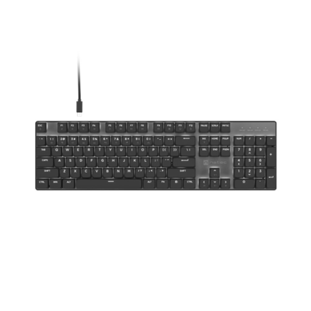 Natec Amberjack , Keyboard , Wired , US , Linear , White backlight, Hot-swappable switches, Anti-ghosting, Built-in memory, Macro recording , Black/Gray