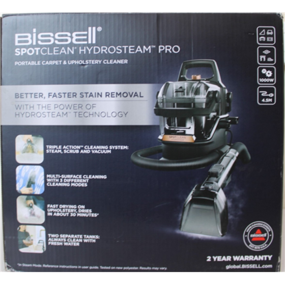 SALE OUT. Bissell SpotClean HydroSteam Pro , Bissell Portable Carpet and Upholstery Cleaner , SpotClean HydroSteam Pro , Corded operating , Washing function , 1000 W , Black , 24 month(s) , DAMAGED PACKAGING, USED AND SCRATCHED
