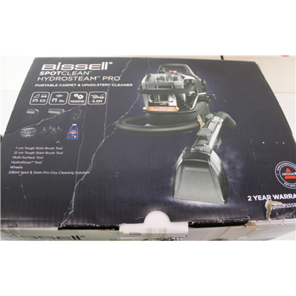 SALE OUT. Bissell SpotClean HydroSteam Pro , Bissell Portable Carpet and Upholstery Cleaner , SpotClean HydroSteam Pro , Corded operating , Washing function , 1000 W , Black , 24 month(s) , DAMAGED PACKAGING, USED AND SCRATCHED