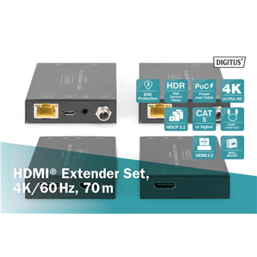 Digitus , HDMI Extender Set, 4K/60Hz, 70 m , DS-55506