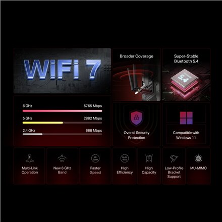 Mercusys BE9300 WiFi 7 Bluetooth 5.4 PCIe Adapter , MA47BE