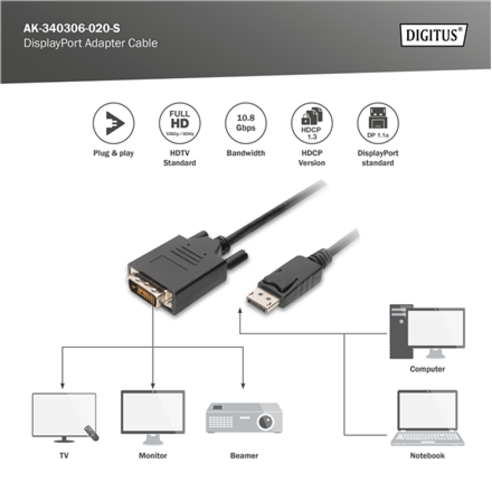 Digitus DisplayPort Adapter Cable , AK-340306-020-S