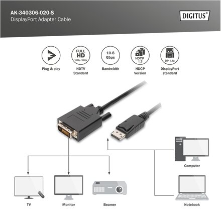 Digitus , DisplayPort Adapter Cable , AK-340306-020-S