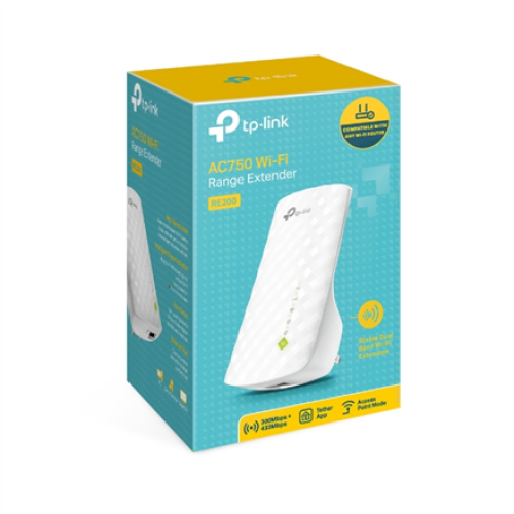 TP-LINK , Extender , RE200 , 802.11ac , 2.4GHz/5GHz , 300+433 Mbit/s , 10/100 Mbit/s , Ethernet LAN (RJ-45) ports 1 , MU-MiMO No , no PoE , Antenna type 3xInternal