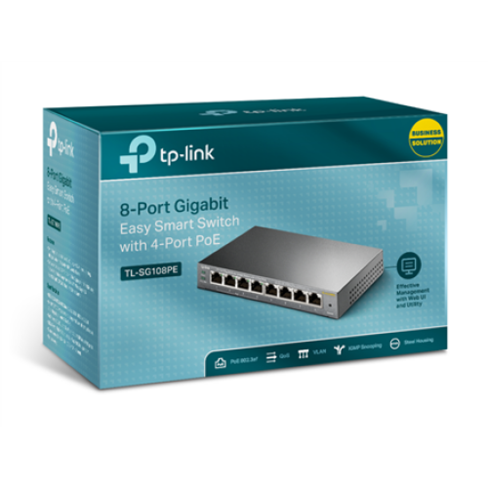 TP-LINK , Smart Switch , TL-SG108PE , Web Managed , Desktop , Gigabit Ethernet (copper) ports quantity 4 , PoE+ ports quantity 4 , Power supply type External , 36 month(s)