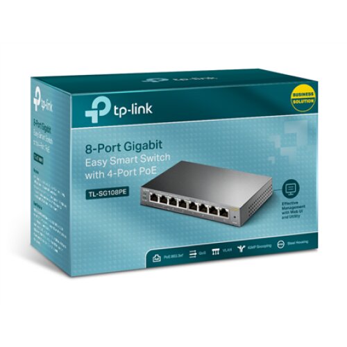 TP-LINK , Smart Switch , TL-SG108PE , Web Managed , Desktop , Gigabit Ethernet (copper) ports quantity 4 , PoE+ ports quantity 4 , Power supply type External