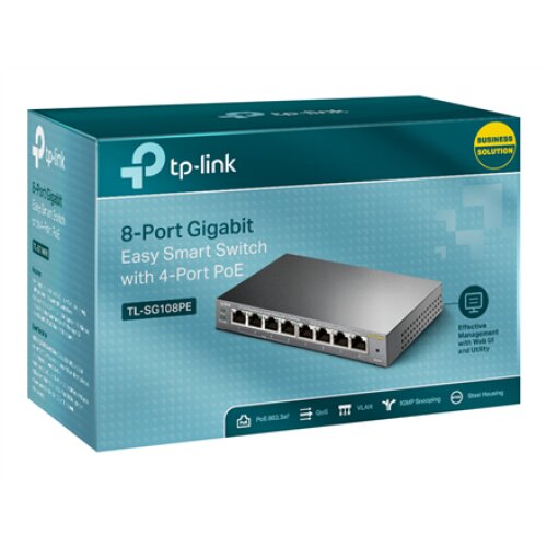 TP-LINK , Smart Switch , TL-SG108PE , Web Managed , Desktop , Gigabit Ethernet (copper) ports quantity 4 , PoE+ ports quantity 4 , Power supply type External